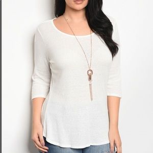 3/4 Sleeve Knit Top Off White with Necklace